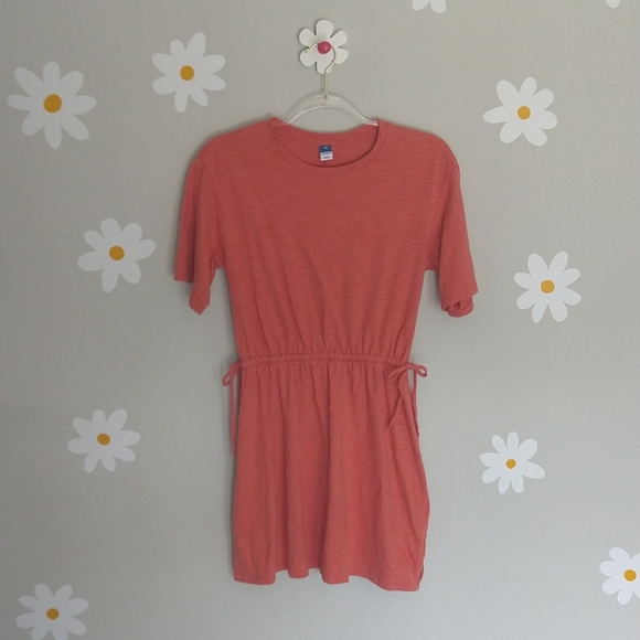 Old Navy Waist-Defined Short-Sleeve Slub-Knit Mini T-Shirt Dress Sugar Poppy - Picture 2 of 13